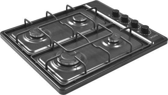 Wiggo WH-G604F(B) - Vrijstaande gaskookplaat - 4 kookzones - Zwart
