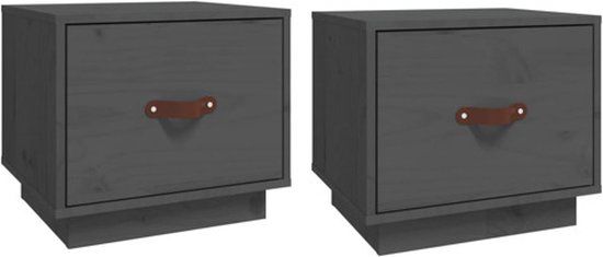 vidaXL Nachtkastjes 2 stuks massief grenenhout grijs 40x34x35 cm