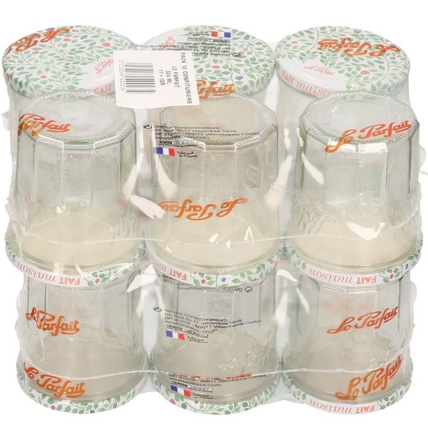 Le Parfait 12x Bewaarpotten/voorraadpotten met schroefdeksel 324 ml
