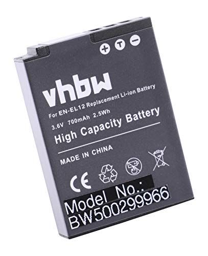 VHBW Li-Ion batterij 700 mAh (3,6 V) voor camera, camcorder Nikon CoolPix S1000, S1000pj, S1100, S1100pj, S1200, S1200pj, S31 zoals EN-EL12.