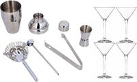 Merkloos Complete cocktail shaker workshop set inclusief 4x cocktailglazen / Martiniglazen - 9 delig
