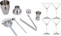 Merkloos Complete cocktail shaker workshop set inclusief 4x cocktailglazen / Martiniglazen - 9 delig