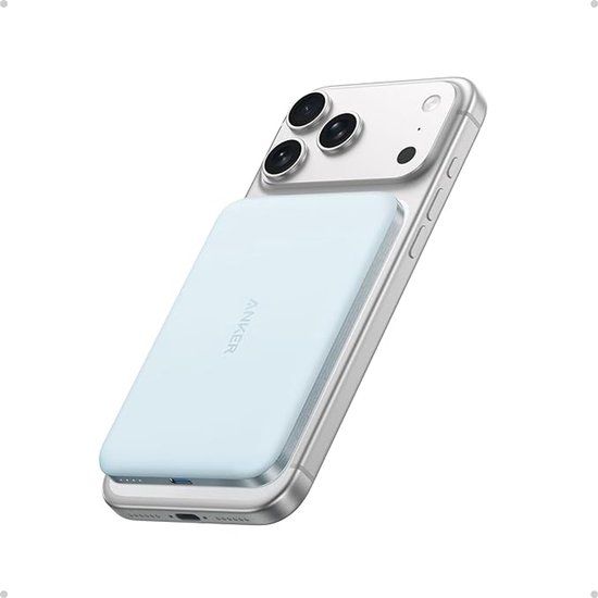 Anker Nano powerbank - dunne magnetische batterij van 5000mAh - Qi2 gecertificeerde supersnelle draagbare oplader van maximaal 15W, compatibel met MagSafe, ergonomisch ontwerp, alleen voor iPhone 17/16/15/14/13/12 - Blauw