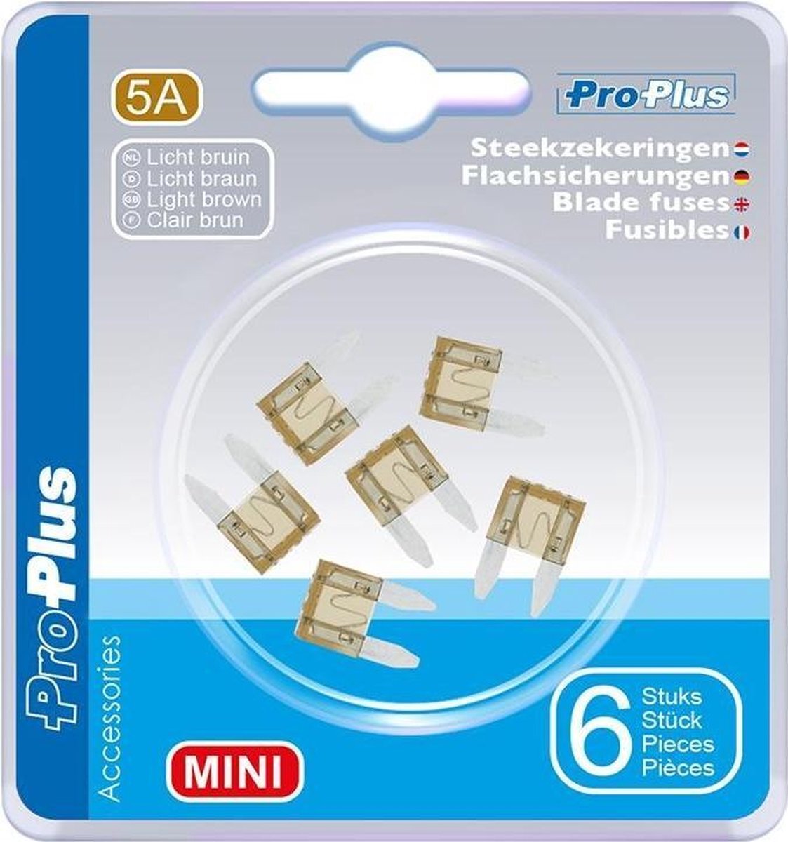 ProPlus autozekering mini 5A lichtbruin in blister 6 stuks