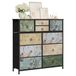 WOLTU Commode met 10 schuifladen van stof, dressoir ladekast | voor woonkamer, slaapkamer, hal, rustiek bruin met vintage bloemenmotief, 100 x 100 x 30 cm
