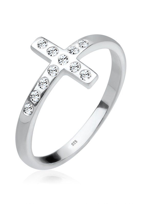 Elli Dames Ring Blogger Kruis Kristal Zilver 925 - Maat 56