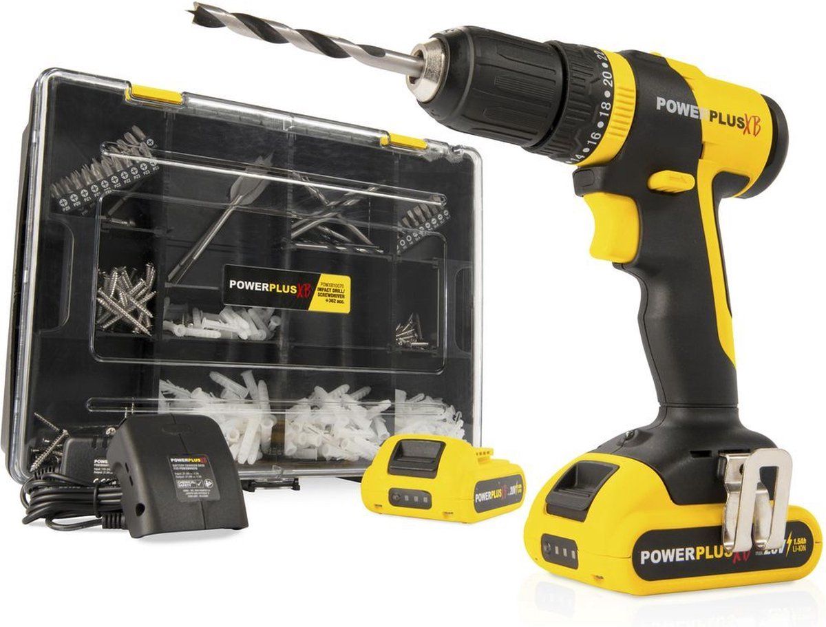 Powerplus Accu klopboormachine POWXB10070 - 20V - Incl. 2x 1.5Ah accu's & 362 accessoires