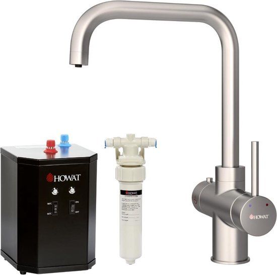 HOWAT 3 in 1 Kokend Water Kraan incl. Boiler RVS - Design - RVS/Messing
