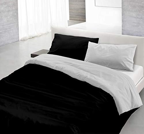 Italian Bed Linen Italian Bed Linnen Natural Color Doubleface dekbedovertrek, 100% katoen, zwart/lichtgrijs, dubbele