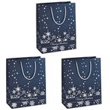 SIGEL GT110 grote premium papieren cadeauzakjes | 26 x 33 cm | 3-delige set | met zilveren reliëf | voor Kerstmis | "Silver Snowflakes"