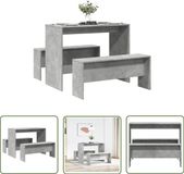 vidaXL 3-delige Eettafel en bankenset bewerkt hout betongrijs