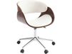 BENT Chaise de bureau à roulettes design blanc, bois foncé noyer et acier chromé
