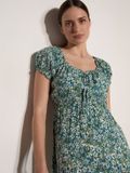 Apricot Midi-jurk met waterverfbloemenprint