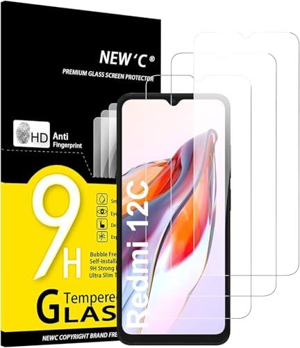 NEW'C 3 Stuks, Screen Protector voor Xiaomi Redmi 12C, Xiaomi Redmi 10C, Gehard Glass Schermbeschermer Film 0.33 mm ultra transparant, ultra resistent