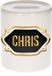 Spaarpot Chris - wit - met goud/zwart embleem - 8 x 9 cm - keramiek - met afsluitdop - cadeau verjaardag