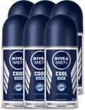 Nivea Men Cool Kick Anti-Transpirant Deo Roll-On - 6 x 50 ml