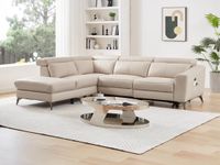 Merkloos Elektrische relaxhoekbank FORLO - Crèmewit leder - 275x223x79 cm - Links