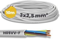 Kalitec 10 meter H05VV-F flexibele kabel 3x2,5 mm² | 3G2,5 mm² stroomkabel met beschermingsgeleider | PVC-kabel voor binnengebruik | witte elektrische kabel | flexibele lampkabel | 3-aderige apparaatkabel
