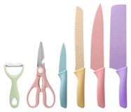 Set de couteaux de cuisine - 6 pièces - Acier inoxydable - Coloré - Avec revêtement antiadhésif - Avec boîte cadeau