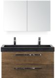BES LED Seville Badmeubelset 100 cm - Tabacco - Wastafel Hardsteen Wit Lucca 2 Kraangaten met Spiegelkast