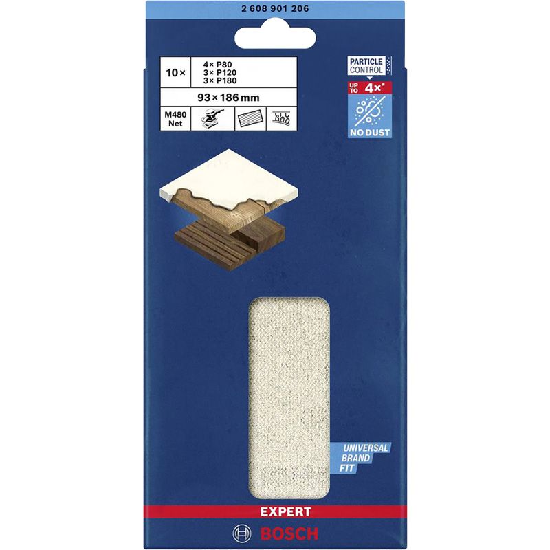 Bosch EXPERT M480 - Schuurnetset - 93x186mm - 80, 120, 180 Grit - 10 Stuks