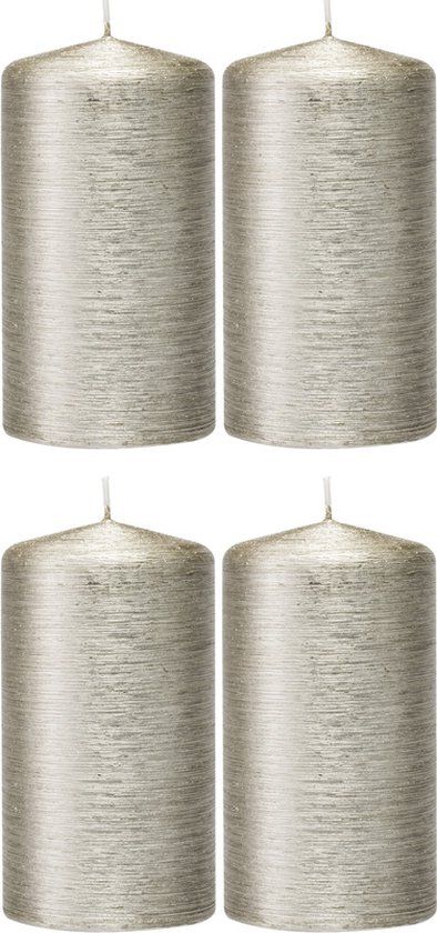 4x Silver Cylinder Candles 7x13cm 25 Burning Hours - Scentless Silver Candles - Home Decorations