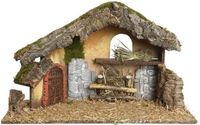 Decoris Kerststal Leeg - Bruin - Hout/Mos/Stro - 50 cm