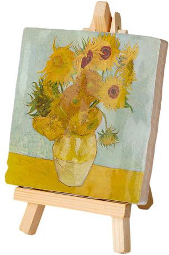 Kunsttegeltje.nl Kunsttegeltje De Zonnebloemen - Van Gogh - Met Houten Ezeltje