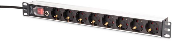 DIGITUS DN-95436 - 19 inch stekkerdoos - 8-voudig - 1U - met schakelaar, overbelastingsbeveiliging - 250VAC 50/60Hz 16A 4000W - voor 19 inch netwerk- en serverkasten