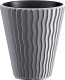 Prosperplast Plantenpot/bloempot Sand Waves - buiten/binnen - kunststof - steengrijs - D35 x H38 cm - met binnenpot