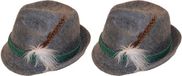 Merkloos 2x Grijze Tiroler hoedjes verkleedaccessoires voor volwassenen - Oktoberfest/bierfeest feesthoeden - Alpenhoedje/jagershoedje