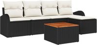 vidaXL Tuinbank Set 6-delig Zwart/Crème Polyrattan