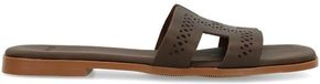 Manfield Dames Donkerbruine leren slippers Maat 41
