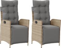 vidaXL Tuinstoelen 2 stuks verstelbaar met voetensteun van polyrattan in gemengd beige inclusief kussens