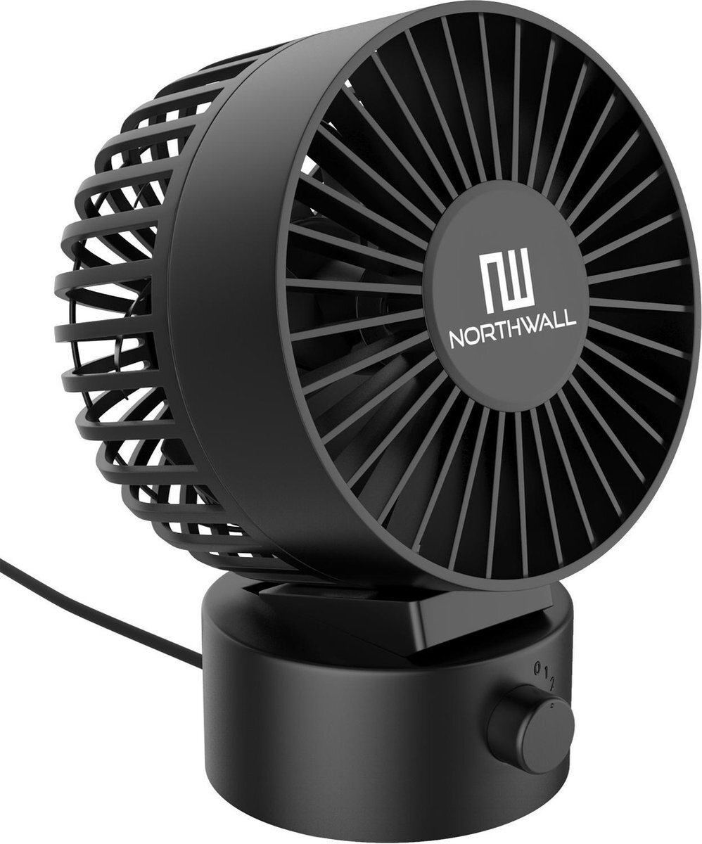 Northwall Mini USB Ventilator - Tafelventilator Zwart - Stille Mini Fan - Retro Bureau Ventilator - Klein, Stil en Geruisloos - Dual Motoren - Kantelbaar - 2 Snelheden