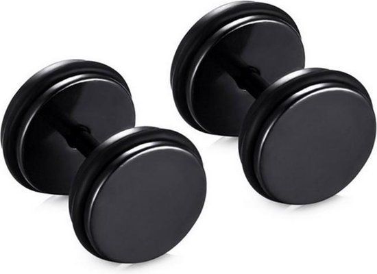 Mendes Lookinggoodtoday Dumbbell Stud oorbellen Edelstaal Zwart