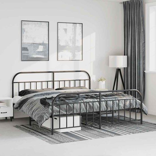 vidaXL Bedframe met hoofd- en voeteneinde, metaal, zwart, 183x213 cm
