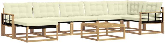 vidaXL Hoek loungeset 7 zitplaatsen Wit en crèmekleurig Massief Acacia Hout