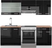 Vicco R-Line Complete keukeneenheid – 200 cm, WB Eik Zwart hoogglans/wit