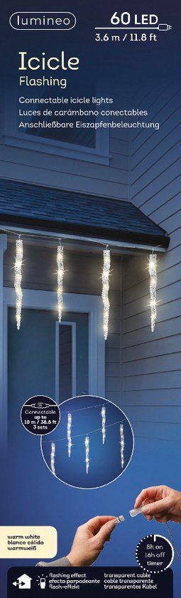 Lumineo LED Flashing IJspegel Lichtsnoer Warm Wit - 60 LEDs - 360 cm