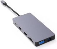 DrPhone MD5 - 12-in-1 Hub - Complete Dock - 2x HDMI - (tot 3 schermen) - USB-C naar HDMI/VGA/USB 3.0 /PD 100W /(Micro)SD + 3.5 - AUX & RJ45 Ethernet