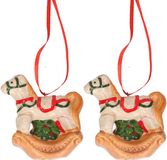 Merkloos / Sans marque Koopman International Kersthanger hobbelpaard - 2x - rood - 8 cm - keramiek