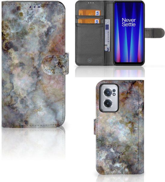GSM Hoesje OnePlus Nord CE 2 Book Cover Marmer Grijs