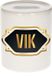 Bellatio Decorations Shoppartners Bv Spaarpot met voornaam Vik - wit - met goud/zwart embleem - 8 x 9 cm - keramiek - met afsluitdop - cadeau verjaardag