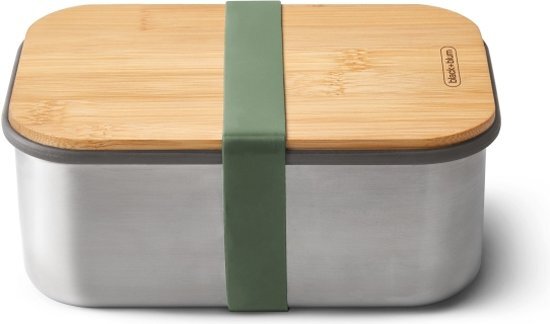 Black & Blum BLACK + BLUM ON THE GO STAINLESS STEEL SANDWICH BOX - WOOD LID 1.25L OLIVE