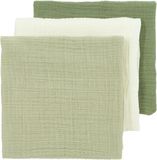 Meyco Baby Uni pre-washed hydrofiele doeken - 3-pack - naturel/soft olive/olive green - 70x70cm