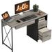 Bureau d'ordinateur 120x50cm gris avec rangement, plateau clavier escamotable, compartiment ouvert et 2 tiroirs. Meuble de bureau fonctionnel pour espace de travail.