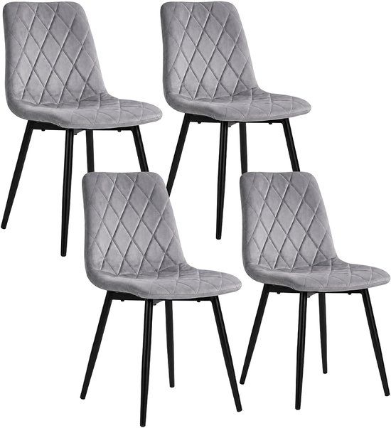 Merkloos Relaxdays Eetkamerstoelen - Set van 4 - Fluweel - Grijs