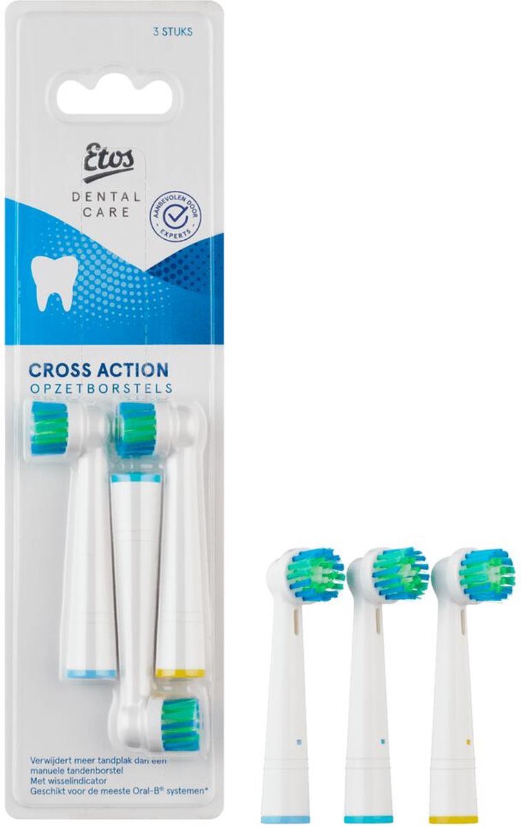 Etos Opzetborstel Cross Action - 3 stuks - met wisselindicator - Geschikt voor de meeste Oral-B® systemen*