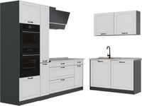Vicco Hoekkeuken R-Line, Wit landelijk/Antraciet, 230 x 120 cm marmer werkblad